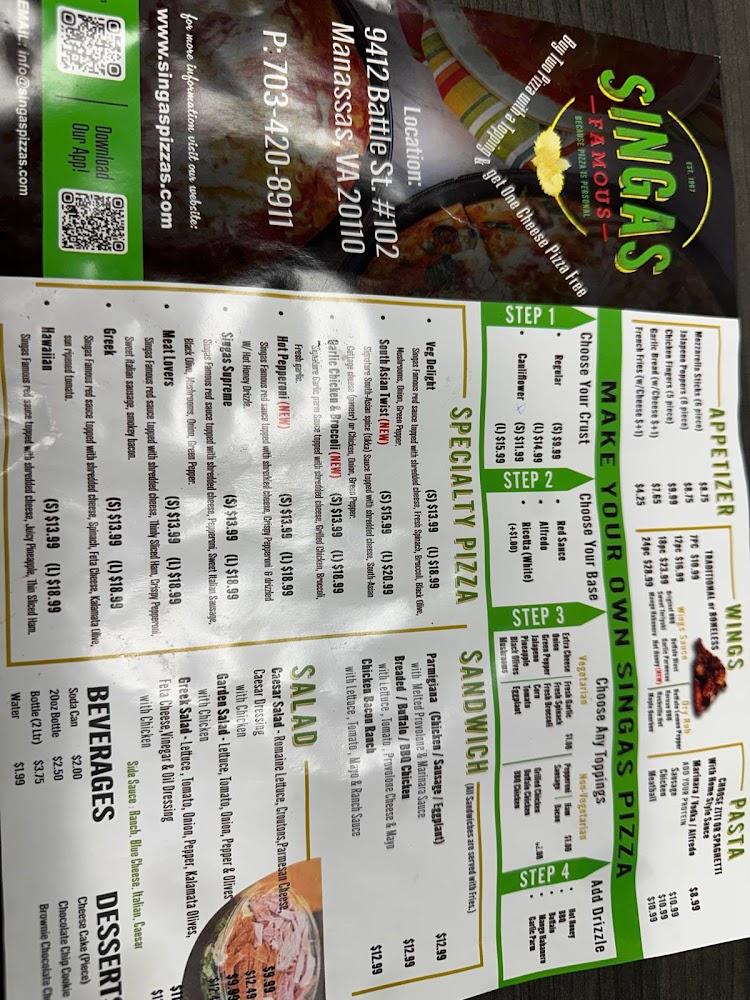Singas Famous Pizza Menu image 1